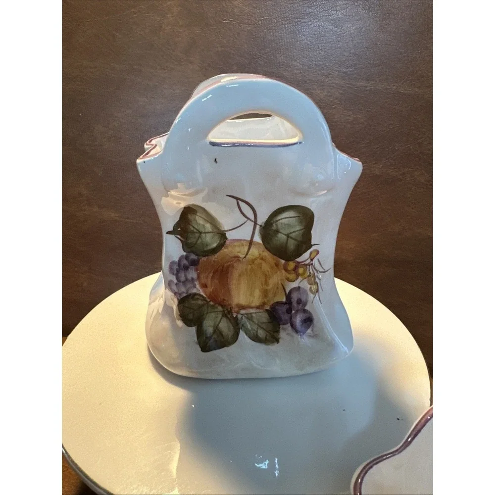 VTG Andrea by Sadek Jay Willfred 2-Vase Container Hand Painted Fruit 5.25